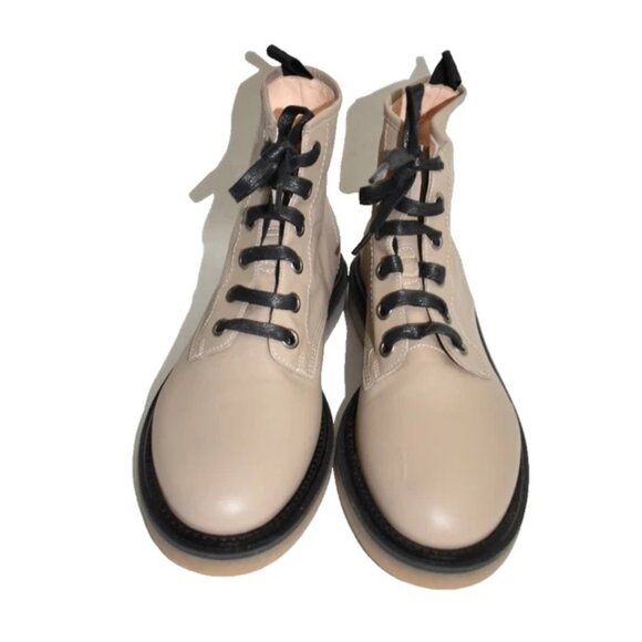 $500 AGL MOREEN LACE-UP COMBAT BOOT PLATFORM STONE TAN LEATHER 39 (MG15) - Picture 3 of 7